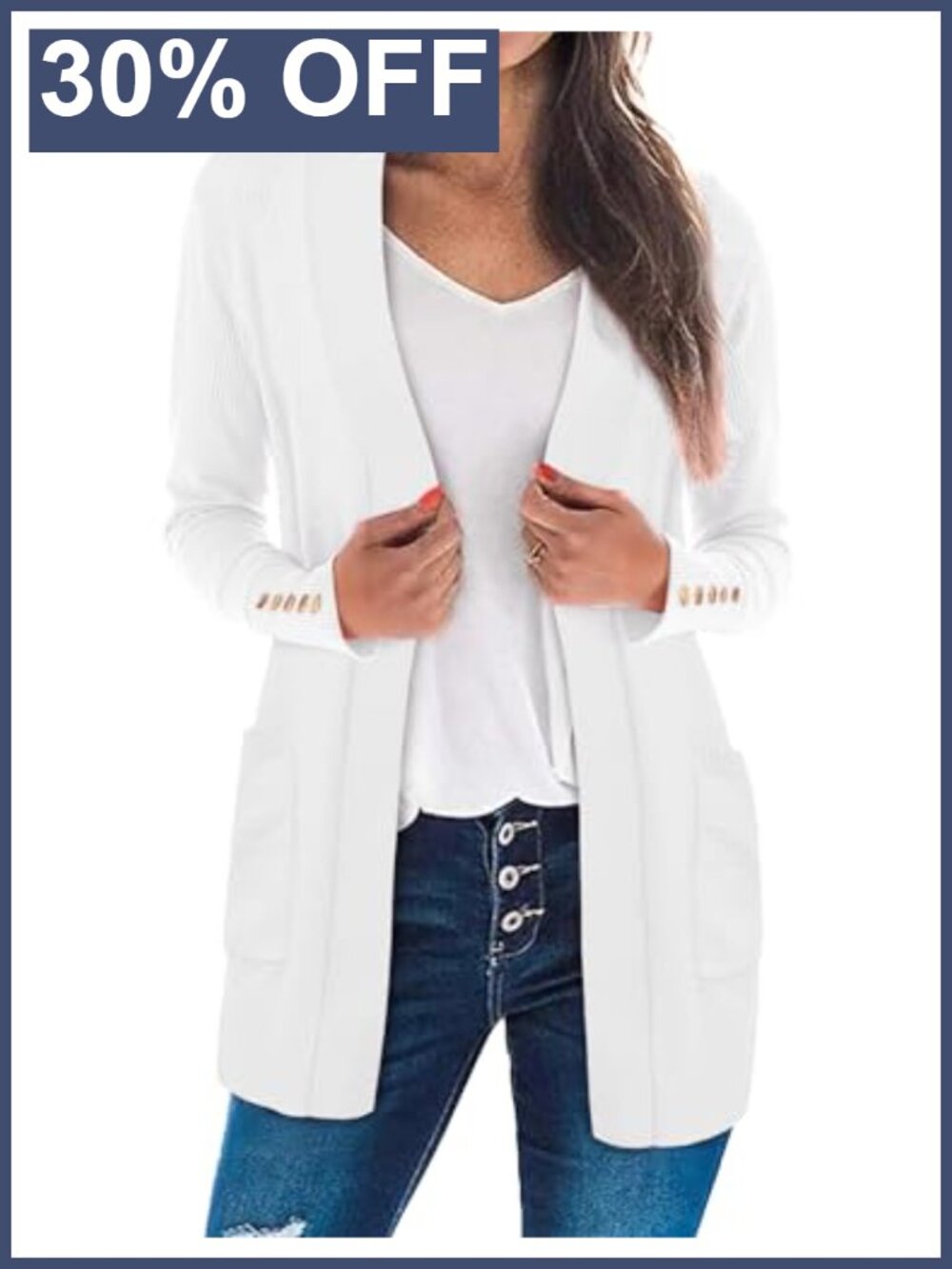 LOMON Lightweight Open Front Knit Cardigan Sweater with Pockets